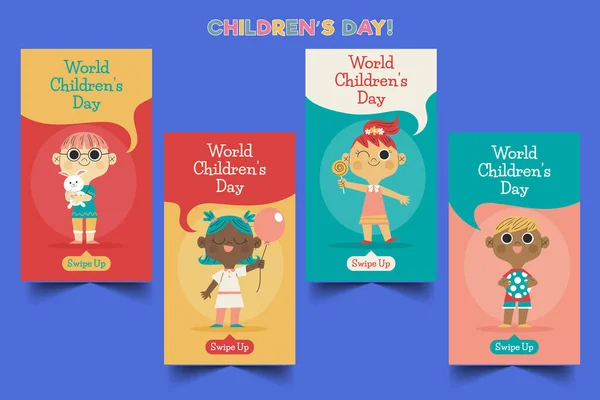 Mão Desenhado Mundo Plano Crianças Dia Banners Coleção Vetor Design — Vetor de Stock