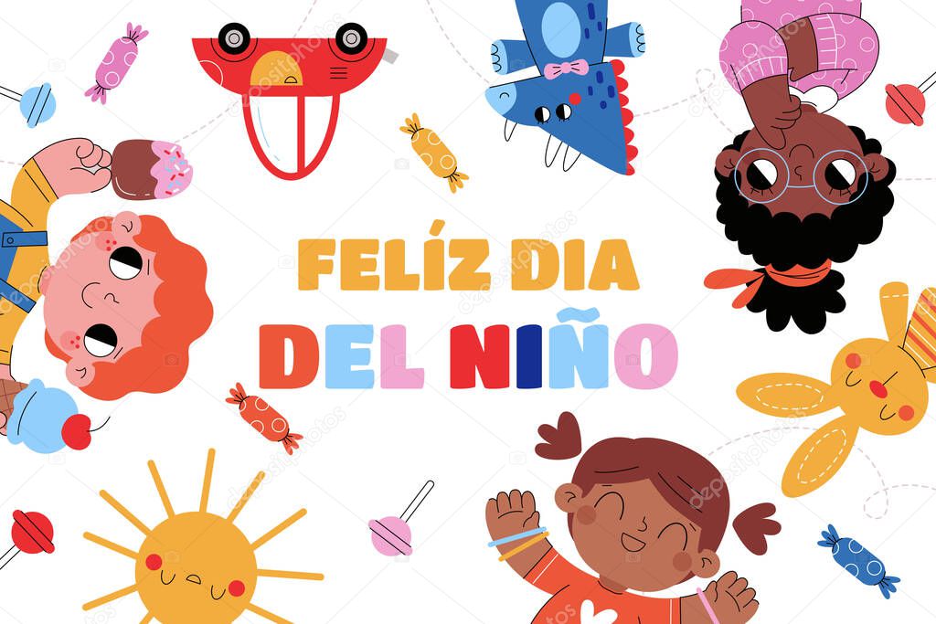 Flat children s day spanish background vector design illustration