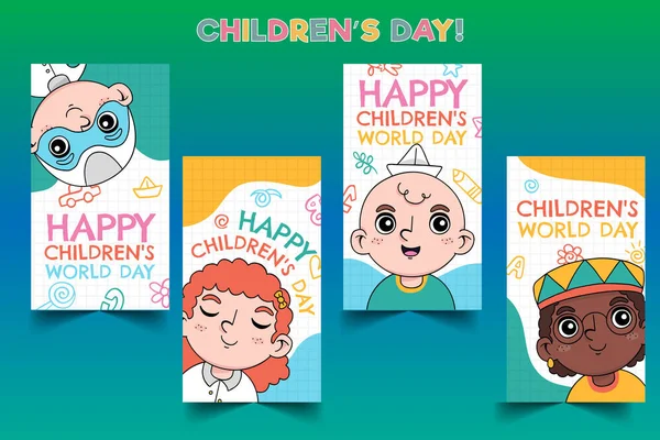 Hand Drawn World Children Day Banners Collection Vector Design Illustration — Stock Vector
