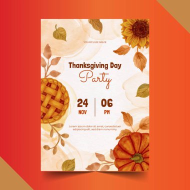 suluboya şükran günü davetiye şablonu vektör tasarımı çizimi