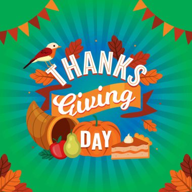 düz şükran günü metin vektör tasarımı çizimi