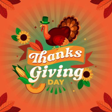 düz şükran günü metin vektör tasarımı çizimi