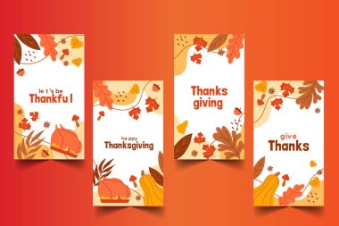 Elle çizilmiş düz şükran günü pankartları koleksiyon vektör tasarımı illüstrasyonu