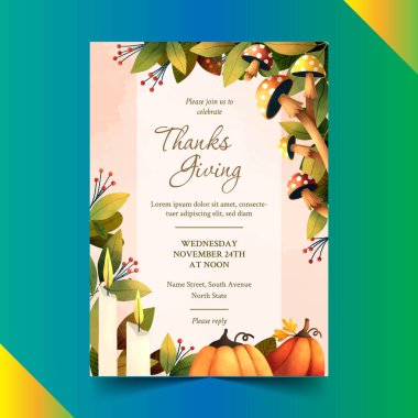 suluboya şükran günü davetiye şablonu vektör tasarımı çizimi