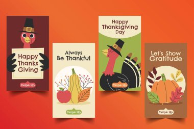 Elle çizilmiş düz şükran günü pankartları koleksiyon vektör tasarımı illüstrasyonu