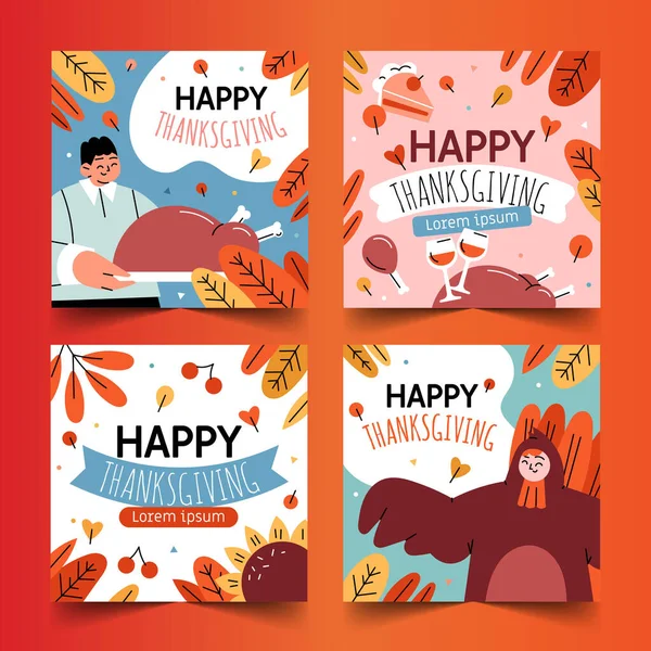 Hand Getrokken Platte Thanksgiving Banners Collectie Vector Ontwerp Illustratie — Stockvector