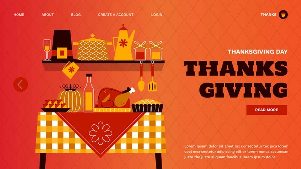 Flat Thanksgiving Landing Page Template Vector Design Illustration — Stock Vector