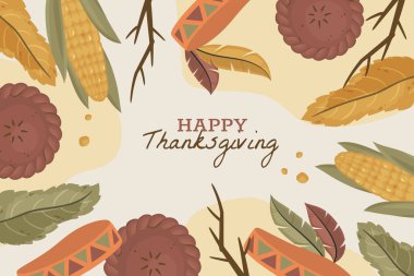 El çizimi düz şükran günü arka plan vektör tasarımı çizimi