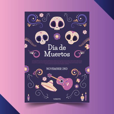 El çizimi düz dia de muertos dikey poster şablon tasarımı çizimi