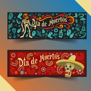 el çizimi dia de muertos yatay pankartlar vektör tasarımı resimlemesi