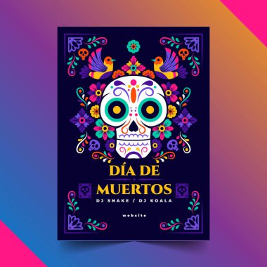 el çizimi dia de muertos dikey poster şablonu vektör tasarımı çizimi