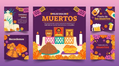 Düz dia de muertos bayrakları koleksiyon vektör tasarımı illüstrasyonu