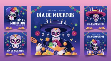 gradient dia de muertos bayrakları koleksiyon vektör tasarımı illüstrasyonu