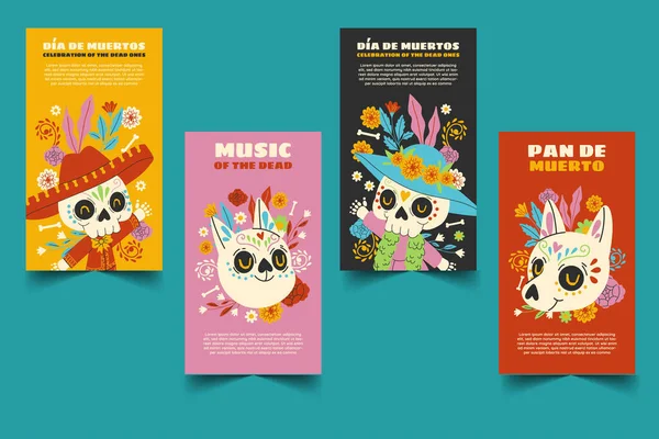 Disegno Mano Raccolta Banner Dia Muertos Disegno Vettoriale Illustrazione — Vettoriale Stock