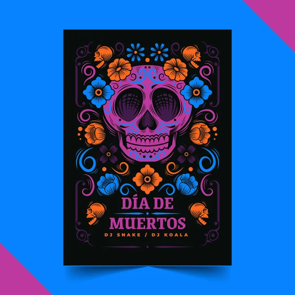 Ζωγραφισμένο Στο Χέρι Επίπεδη Dia Muertos Κάθετη Αφίσα Πρότυπο Διανυσματική — Διανυσματικό Αρχείο