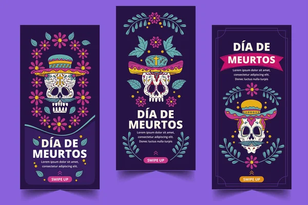 Kézzel Rajzolt Dia Muertos Bannerek Gyűjtemény Vektor Tervezés Illusztráció — Stock Vector