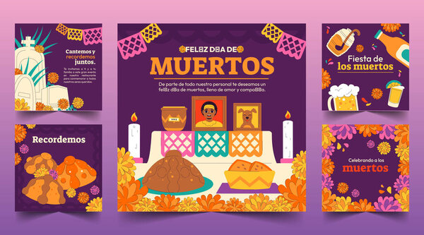 Плоская иллюстрация векторного дизайна баннеров dia de muertos