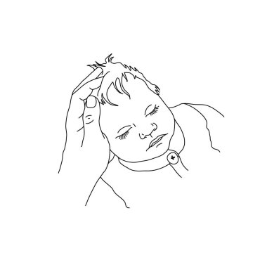 Uyuyan bir bebeğin çizimleri. Yeni doğan bebek uyuyordu. Tatlı tatlı uyuyan çocuk. Uyuyan bebekli ikonlar. Vektör çizim konsepti yatma zamanı. Tatlı bebekler rüya görür.