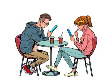 Restoranda buluşan bir çift akıllı telefonlara bakıyor ve konuşmuyorlar, yalnızlık ve yeni teknolojiler.