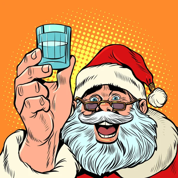 Père Noël et un verre de vodka. Fête des fêtes Noël et Nouvel An, vacances saisonnières d'hiver en décembre — Image vectorielle