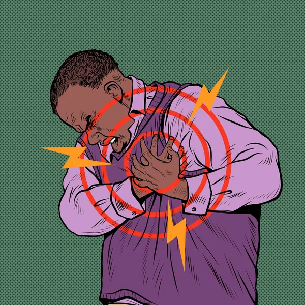 Африканський літній чоловік серцевий біль, інфаркт міокарда гіпертонічна криза аритмія та інші захворювання кардіології Стокова Ілюстрація