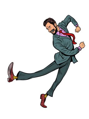 Neşe dansı atlayışı bir iş adamının karakteristik duygusal duruşu.