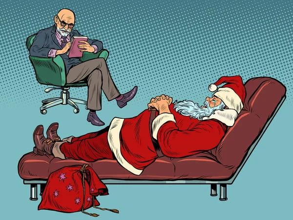 Ο Άγιος Βασίλης σε ραντεβού με ψυχολόγο, σε καναπέ ψυχολόγου. Σύνοδος, γιορτές Χριστουγέννων — Διανυσματικό Αρχείο
