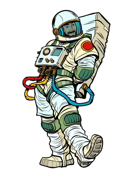 Carismático presunçoso bonito A pose emocional característica de um astronauta —  Vetores de Stock