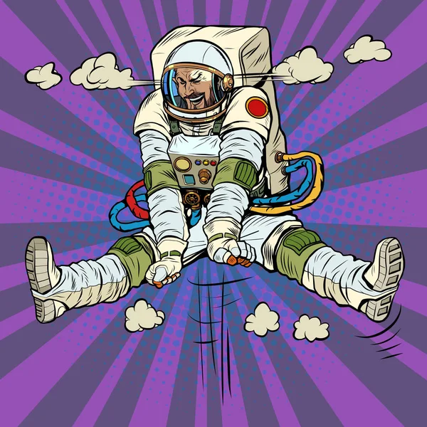 Joy hyper jump, emoción de dibujos animados La pose emocional característica de un astronauta — Archivo Imágenes Vectoriales