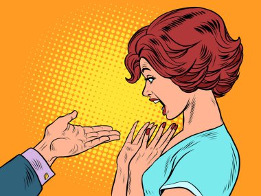 Bir erkek bir kadına hediye verir, boş bir el şablonu.