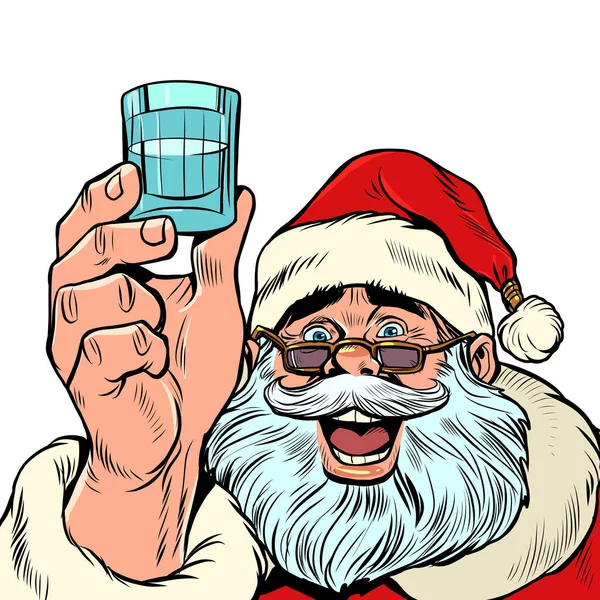 Santa Claus y un trago de vodka. Fiesta de Navidad y Año Nuevo, vacaciones de invierno en diciembre — Archivo Imágenes Vectoriales