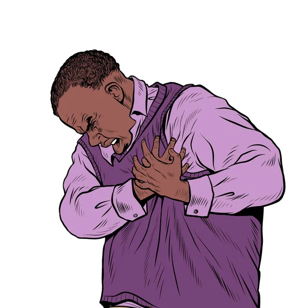 Африканський літній чоловік серцевий біль, інфаркт міокарда гіпертонічна криза аритмія та інші захворювання кардіології Стоковий вектор