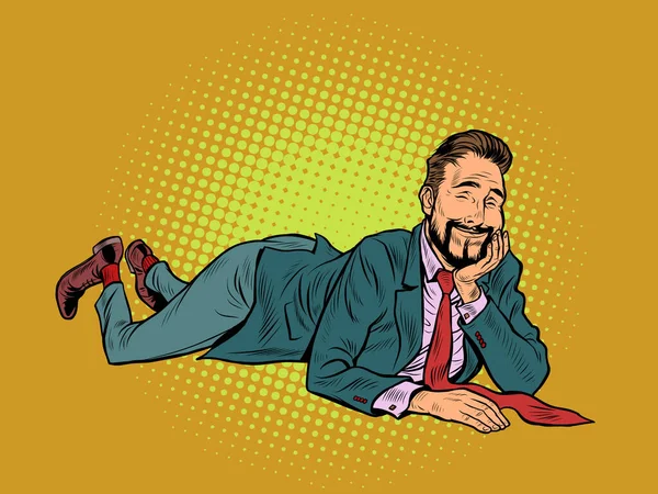 The joyful businessman is lying. Relaxed funny pose. Peace and relaxation — Stock Illustration The joyful businessman is lying. Relaxed funny pose. Peace and relaxation Royalty Free Stock Vectors