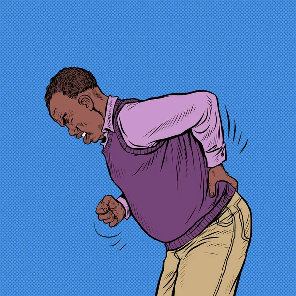 Африканський літній чоловік болить спина, остеохондроз грижі Спрей-наука та інші захворювання хребта та внутрішніх органів Стокова Ілюстрація