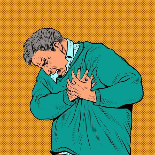Біль у серці літньої людини, інфаркт міокарда гіпертонічна криза аритмія та інші захворювання кардіології Ліцензійні Стокові Ілюстрації