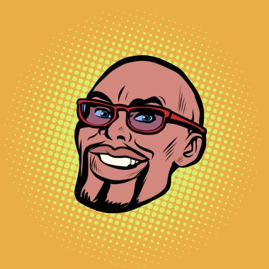 Head male African American portrait. Businessman with glasses, smile happiness