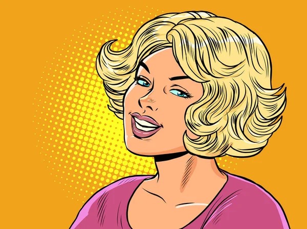 Blonde woman smiling, beautiful people. Portrait of a girl with a short haircut — Stockvector