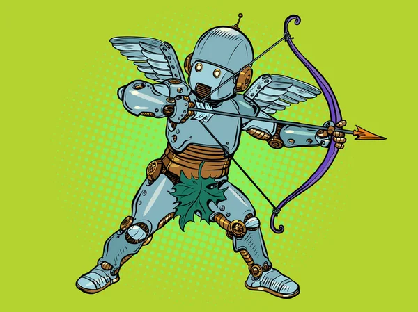 Robot Baby angel Cupid with a bow and arrow, a mythical character of love — Διανυσματικό Αρχείο