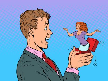 The bride and groom, the man is surprised box valentine surprise greeting, love romance