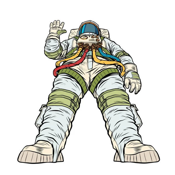 Un astronauta gigante in una posa maestosa. Esplorazione dello spazio, eroe dell'universo — Vettoriale Stock