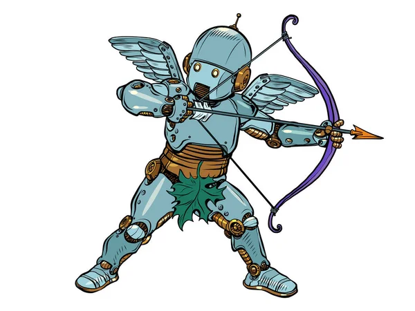 Robot Baby engel Cupido met pijl en boog, een mythisch karakter van de liefde — Stockvector