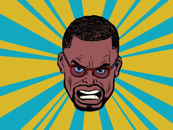 Zła afrykańska męska twarz, ludzkie emocje. Pop ilustracja sztuki — Wektor stockowy