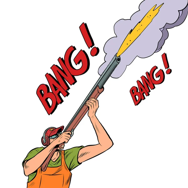 Shot Sports Shooting Gun Hunter Pop Art Retro Vector Illustration —  Vetores de Stock