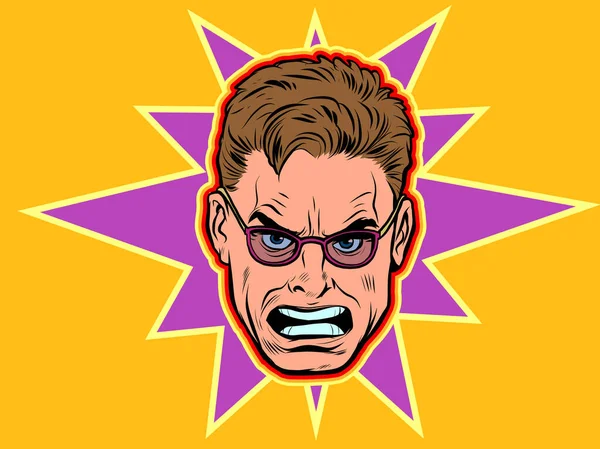 Vzteklá Mužská Tvář Lidské Emoce Komiksová Ilustrace Pop Art Retro — Stockový vektor