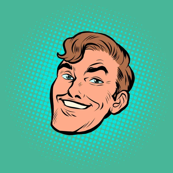 ビジネスマンの頭 幸せ笑顔 幸せな男の肖像画の顔 ポップアートレトロベクトルイラスト Vintage Kitsch Style — ストックベクタ