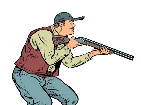 Ein Jäger Mit Gewehr Schleicht Herbei Ein Mann Ist Ein — Stockvektor