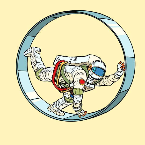 Astronaut Veverčím Kole Běžná Monotónní Práce Muž Zajetí Svých Záležitostí — Stockový vektor
