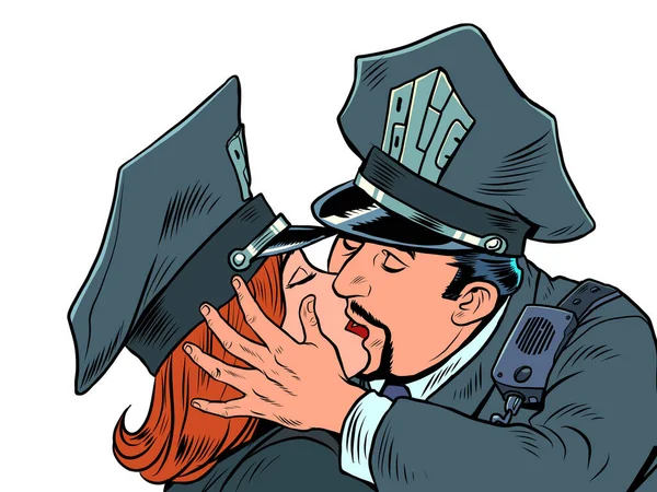 Policejní Policista Spravedlnost Právo Zamilovaný Pár Muž Žena Líbají Pop — Stockový vektor