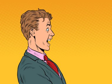 The surprised man is a businessman, human emotions. Excitement delight shock. Pop Art Retro Vector Illustration 50s 60s Vintage kitsch Style