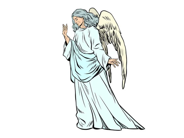 悲伤的天使人 悲伤和死亡的象征 宗教人物 神圣的存在 基督教 流行艺术复古矢量图解50年代60年代Kitsch复古风格 — 图库矢量图片